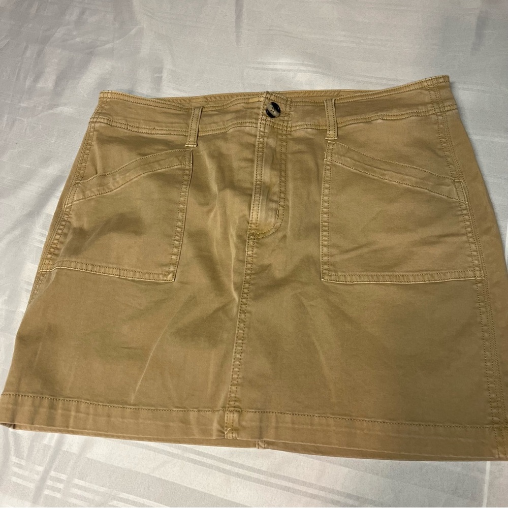 Liverpool Khaki/Tan Mini Skirt with Front Patch Pockets